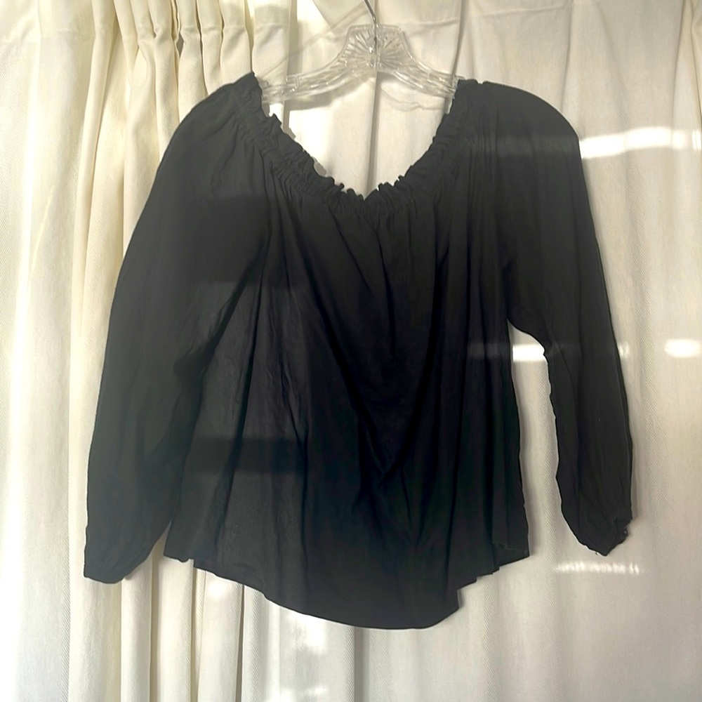 A New Day Black Linen Quarter sleeve top